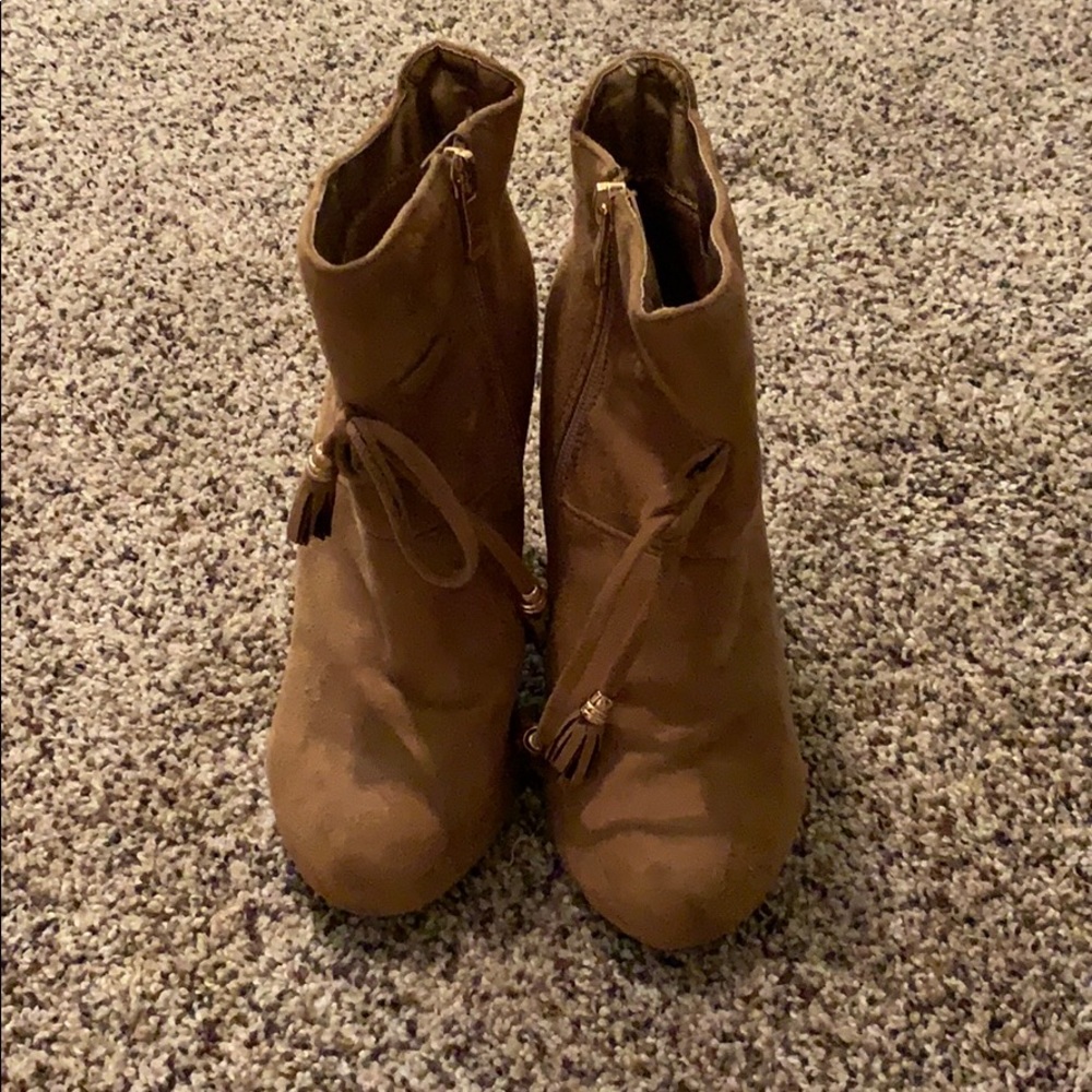 Brown suede booties